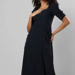 Campus Sutra Puff Sleeve Fit & Flare Dress-34