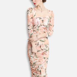 JC Collection Peach-Coloured & Green Floral Sheath Midi Dress-image-28