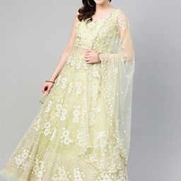 Chhabra 555 Women Lime-Green Embellished Cocktail Gown With Dupatta-image-42