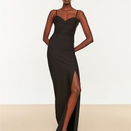 Trendyol Black Solid Maxi High Slit Dress-image-36