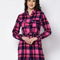 PRETTY LOVING THING Women Pink & Black Checked Shirt Dress-image-23