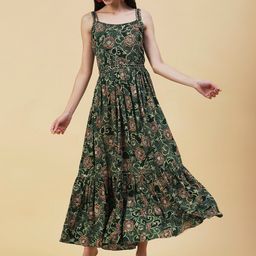 FASHOR Mirror & Bead Work Shoulder Strap Floral Printed Fit & Flare Maxi Dress-4