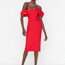 Trendyol Off-Shoulder Sheath Midi Dress-image-61
