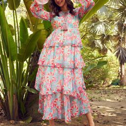 STREET 9 Floral Printed Georgette Fit & Flare Maxi Dress-picture-29