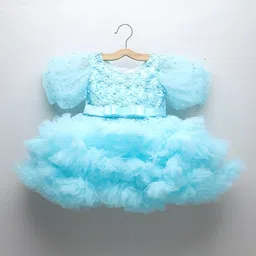 MANY FROCKS & Girls Floral Embroidered Puff Sleeves Embellished Fit & Flare Dress-image-92