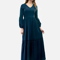 V&M Navy Blue & cloud dancer Crepe Maxi Dress-image-19