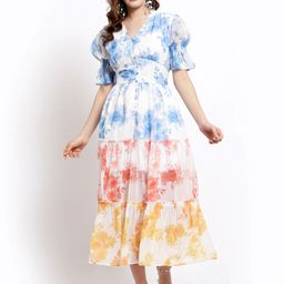 BLANC9 White & Blue Tie and Dye Dyed Chiffon Tiered Maxi Dress-image-0
