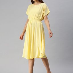 SHOWOFF Yellow Jacquard Midi Dress-image-38