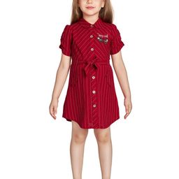 Peppermint Girls Striped Peter Pan Collar Roll-Up Sleeves Belted Cotton A-Line Dress-picture-57