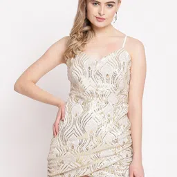 Amagyaa White Embellished Net Bodycon Mini Dress-picture-10