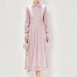 JC Collection Self Design Shirt Collar Cuffed Sleeves Midi Dress-image-86