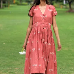 Chidiyaa Orange Printed Midi Dress-image-70