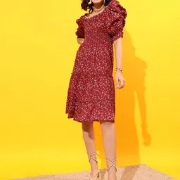 STREET 9 Puff Sleeves Tiered Georgette A-Line Dress-image-23