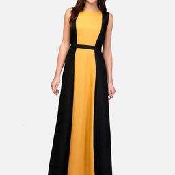 V&M Yellow & banana cream Colourblocked Crepe Maxi Dress-image-23
