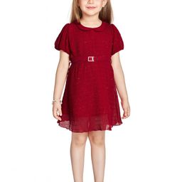 Peppermint Girls Self Designed Puff Sleeves Fit & Flare Dress-picture-19