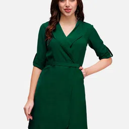 V&M Women Green SolidCrepe Dress-image-64