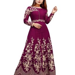 APNISHA Women Purple Floral Embroidered Net Ethnic Maxi Dress-image-96
