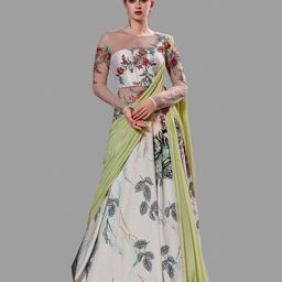 SAPTRANGI Green Floral Scuba Ethnic Maxi Dress-image-57