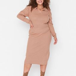 Trendyol Plus Size Striped Midi Jumper Acrylic Dress-15