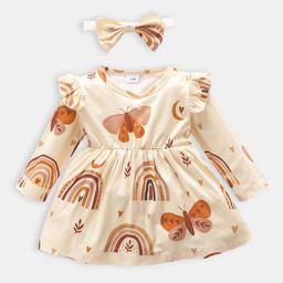 Hopscotch Kids Girls Beige Peplum Dress comes with hairband-picture-30
