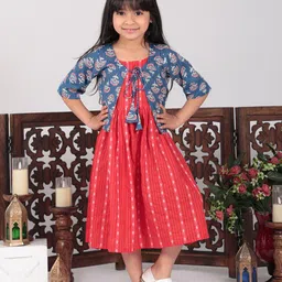 Sangria Printed Sleeveless Dress With Jacket-image-80