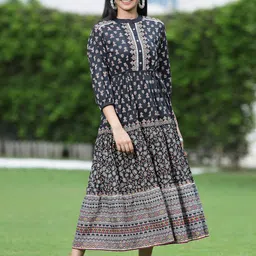 Juniper Black Ethnic A-Line Midi Dress-image-63