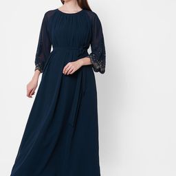 MISH Women Navy Blue Embellished Georgette Maxi Dress-picture-36