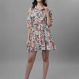 Masakali Co Women Geometrical Printed Crepe Shirt Dress-image-75