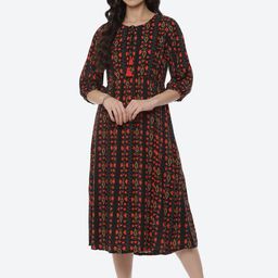 Rangriti Black Floral Midi Dress-image-88