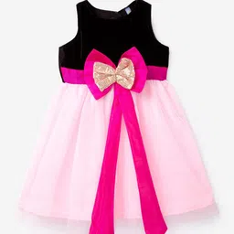 YK Girls Pink Colourblocked Net A-Line Dress-image-94