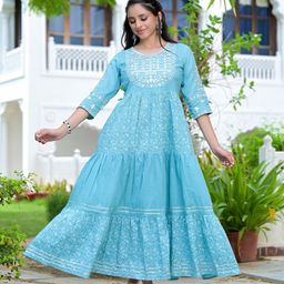 KALINI Embroidered Pure Cotton Maxi Dress-image-30