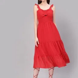 aayu Georgette Fit And Flare Tiered Midi Dress-image-11