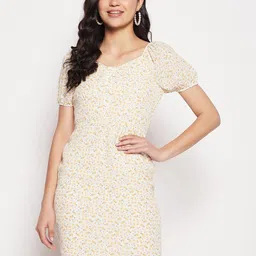 Madame Floral Printed Puff Sleeves Sheath Dress-image-46
