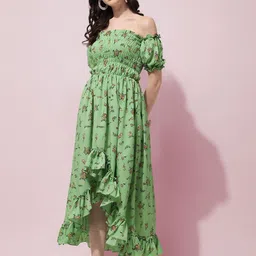 Oomph! Floral Print Off-Shoulder Crepe Fit & Flare Dress-image-38