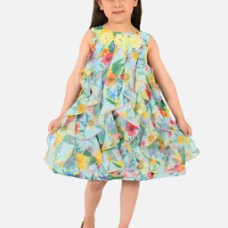Nauti Nati Girls Multicoloured Floral Printed Georgette A-Line Ruffled Dress-image-96