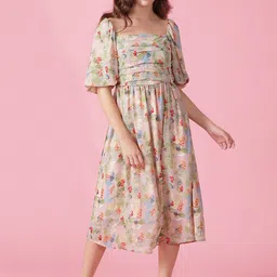 Gipsy Pink Floral Georgette Midi Dress-picture-16