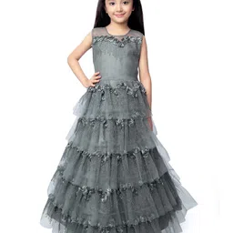 BETTY Girls Floral Embellished Layered Net Fit & Flare Maxi Dress-picture-1