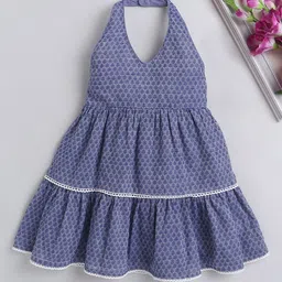 The Magic Wand Girls Graphic Printed Halter Neck Cotton Fit & Flare Dress-picture-34