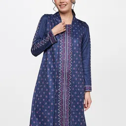 Global Desi Blue Ethnic Motifs Layered A-Line Dress-image-81