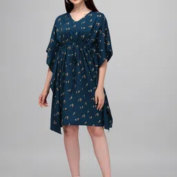 Fashfun Teal Printed Crepe Kaftan Dress-88