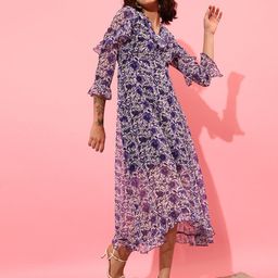 STREET 9 Floral Printed V Neck A-Line Maxi Dress-image-36