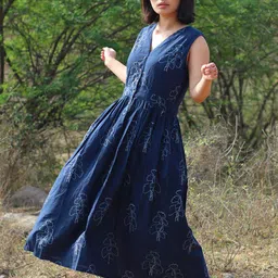 Chidiyaa Blue Block Printed Midi Dress-picture-38