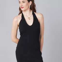 Cation Black Halter Neck A-Line Mini Dress-image-37