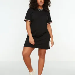 Trendyol Plus Size Striped Cotton T-shirt Dress-46