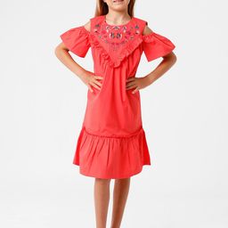 KATE & OSCAR Girls Cold-Shoulder Sleeves Ruffled Cotton Drop-Waist Dress-image-20