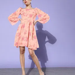 DODO & MOA Floral Georgette A-Line Dress-image-62