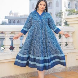 YASH GALLERY Women Plus Size Geometric Printed Cotton Fit and Flare Midi Dress-image-97