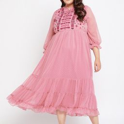 Antheaa Curve Print Puff Sleeve Chiffon A-Line Midi Dress-image-38
