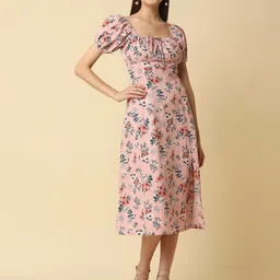 RAASSIO Women Pink Floral Cotton Midi Dress-image-33