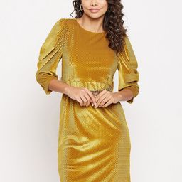 Madame Mustard Yellow Velvet Sheath Dress-picture-15